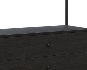 Sunpan Norwood Bookcase: Modern Concrete & Pine Wood Design with Black Metal Frame for Stylish Storage Solutions
