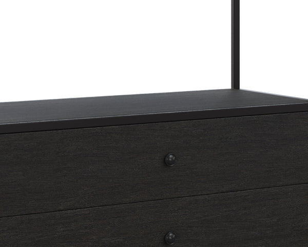 Sunpan Norwood Bookcase: Modern Concrete & Pine Wood Design with Black Metal Frame for Stylish Storage Solutions