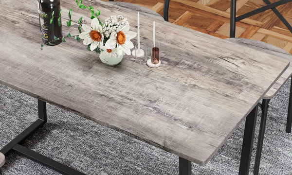 English Elm 6-Piece Dining Set with Metal Frame and MDF Tabletop, Sturdy Bench & Chairs, Modern Compact Design Gray W578P333489