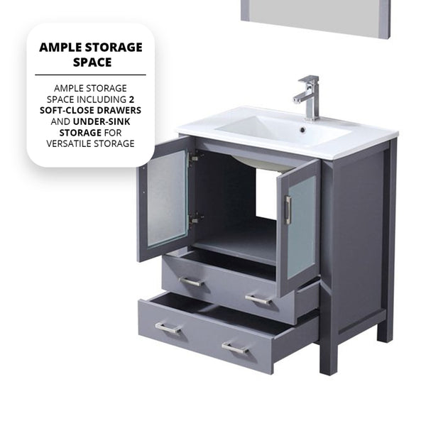 English Elm Dark Grey Bath Vanity Set With White Ceramic Top, Chrome Faucet & Matching 28" Mirror For Style & Storage B2731S01286