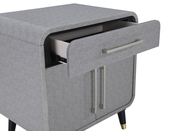 English Elm One PU Wrapped One Drawer Nightstand in Light Gray with Cabinet, Wooden Accent Legs, Felt Drawer Top B2699P233927