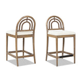 English Elm Leon 27" Arched Back Wood & Upholstered Counter Stool, Set Of 2, Ivory White Boucle