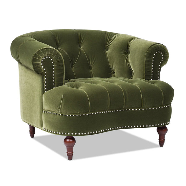 English Elm Jennifer Taylor Home - La La Rosa Victorian Tufted Upholstered Accent Chair in Luxe Velvet with Nailhead Trim and Support Olive Green B2719P238183