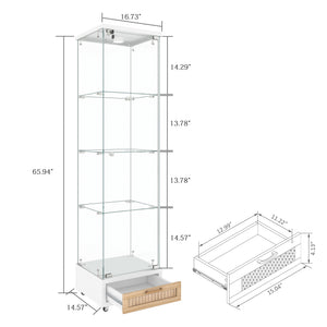 English Elm Modern Glass Display Cabinet With Drawer - Stylish Led-Illuminated Storage For Collectibles & More W241P268237