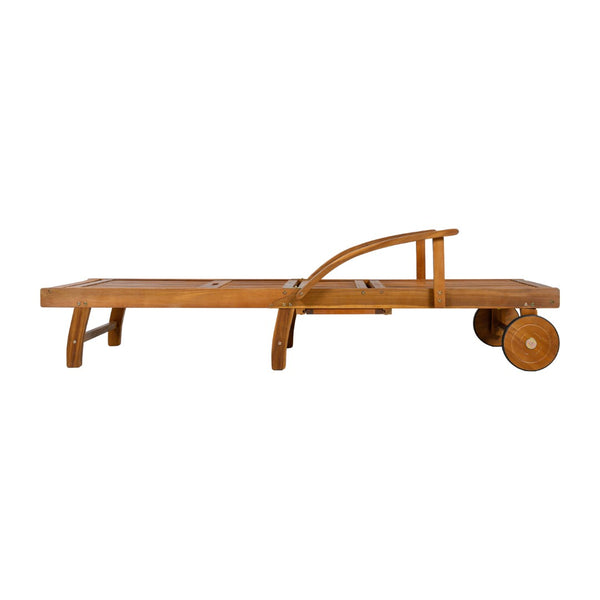 English Elm U_style Acacia Wood Outdoor Chaise Lounger with Reclining Backrest Cushions and Side Tray Beige N711P415859A