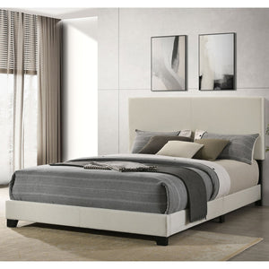 English Elm Efram Cream Upholstered Queen Bed with Padded Headboard, Slatted Frame, Metal Support—Minimal Chic B062P375997