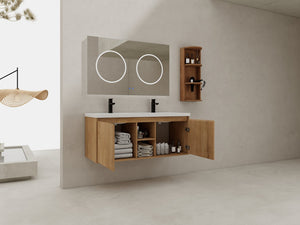 English Elm 48" Wall-Mounted Bathroom Vanity With Double Sink, Soft-Close Doors & Storage Rack For Modern Homes W999S00346