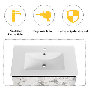 English Elm 30'' Modern Floating Wall-Mounted Bathroom Vanity With Ceramic Sink & Soft-Close Doors For Small Spaces W999S00212