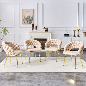 English Elm Set of 2 Sculptural Bubble Backrest Velvet Dining Chairs with Matte Black Legs Beige,Gold W3875P370929
