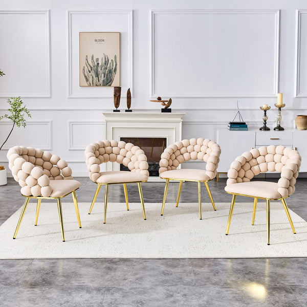 English Elm Set of 2 Sculptural Bubble Backrest Velvet Dining Chairs with Matte Black Legs Beige,Gold W3875P370929