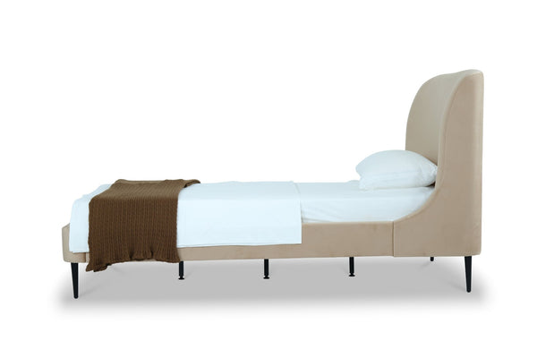 English Elm Twin Velvet Upholstered Bed with Arched Headboard and Sleek Metal Legs for Bedroom Black+Taupe B365S00155