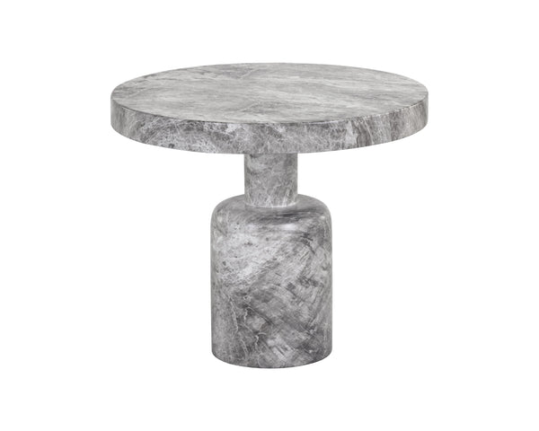 Sunpan Elmira Elegant Round Side Table with Grey Faux Marble Finish for Chic Indoor & Outdoor Spaces