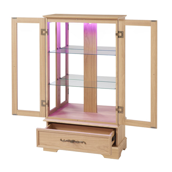 English Elm Lighted Glass Curio Display Cabinet - Elegant Oak Finish, Led Lighting, Adjustable Shelves & Secure Storage W1758P290020