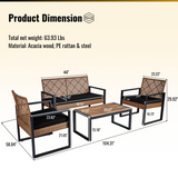 English Elm 4-Piece Patio Furniture Set Outdoor Balcony Porch Garden Backyard Lawn Furniture Acacia Wood Table Top, Morden Black and Light Brown