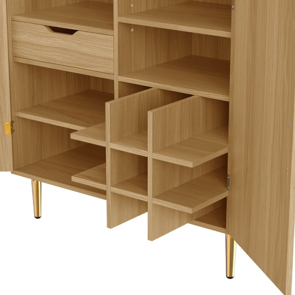 English Elm Modern Fluted Bar Cabinet with Wine Rack Glass Holders Adjustable Shelving and Hidden Drawer Natural N728P438606N
