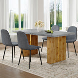 English Elm Table and Chair Set.Cozy Modern Mdf Dining Set -67"X35.4" With 4 Comfortable Dark Grey Linen-Cotton Dining Chair With Round Corner Design.Suitable For Home Dining Rooms,Hotels,Other Commercial Spaces.