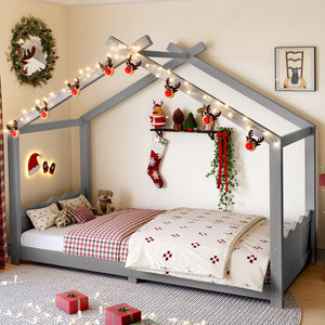 English Elm Twin House Frame Floor Bed Solid Pine Kids Room Montessori Low Profile Play Nook Gray W1580P387838