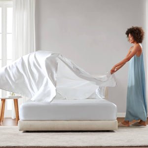 English Elm 4 Luxury Satin Twin Sheet Set - 100% Polyester, Soft Smooth 90g Finish, Deep Pocket Fit & Breathable Comfort White 11.81 L x 9.84 W x 3.15 H B035P319695