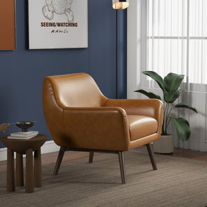 English Elm Ashcroft Furniture - Panom Tan Leather Lounge Chair - Top Grain Italian Leather, Solid Walnut Legs, Kid & Pet Friendly B183P301092