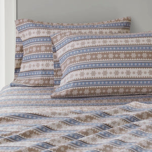 English Elm 4 Pcs Cozy Blue Snowflake Sheet Set - Soft Cotton Flannel, Year-Round Comfort For Full Beds B035P319780