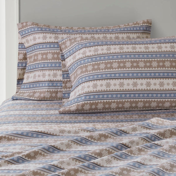 English Elm 4 Pcs Cozy Blue Snowflake Sheet Set - Soft Cotton Flannel, Year-Round Comfort For Full Beds B035P319780