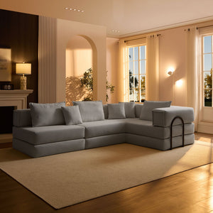 English Elm Oversized Corduroy Modular Sectional Sofa Low Profile Floor Lounge with Six Pillows W1885S00040