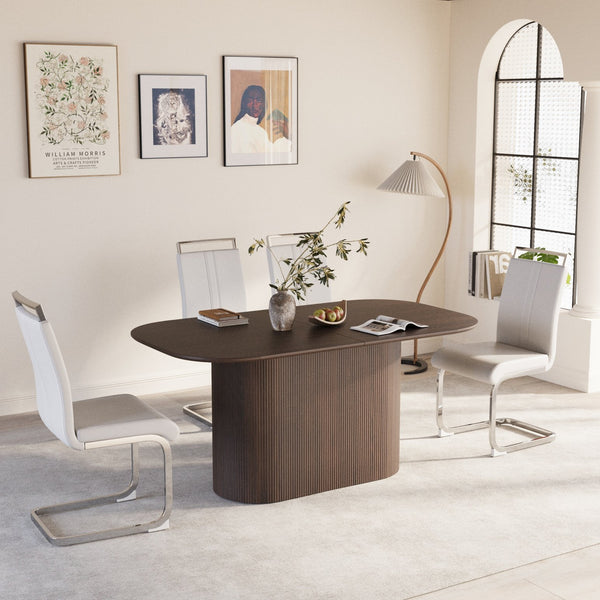 English Elm 63" Modern Mid-Century Brown Mdf Dining Table & 4 Pu Armless Chairs Set For Stylish Entertaining W2189S00671