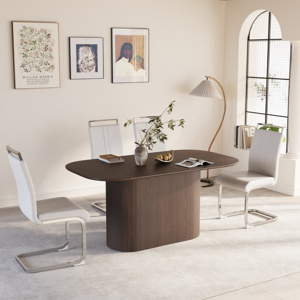 English Elm 63 Five Piece Mdf Dining Set with Pu Chairs and Silver Metal Legs for Modern Kitchens W2189S00886