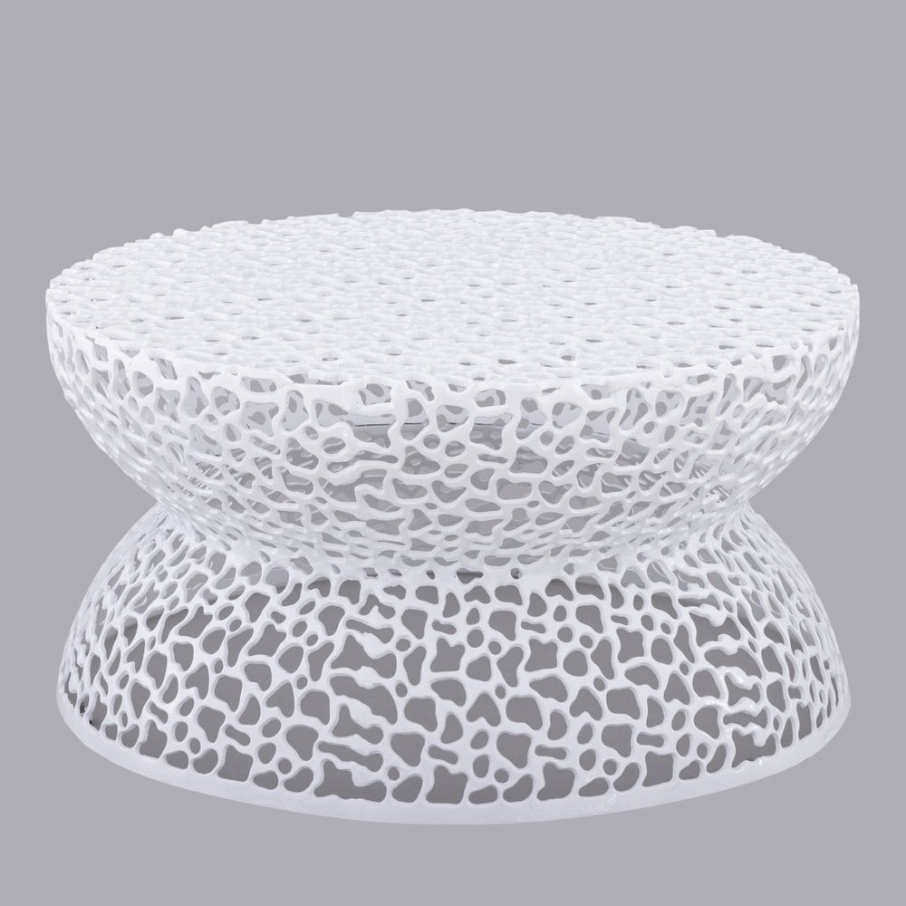 English Elm T3704-35 Cast Aluminum Round Coffee Table with Coral Lattice Cutouts for Modern Living B009P417516