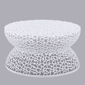 English Elm T3704-35 Cast Aluminum Round Coffee Table with Coral Lattice Cutouts for Modern Living B009P417516