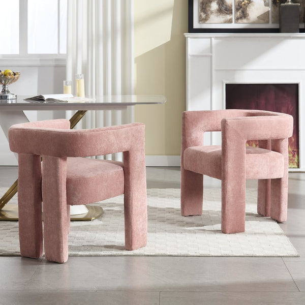 English Elm United We Win Chenille Barrel Accent Armchairs Set of Two for Living Room Dining Pink W1568P389270
