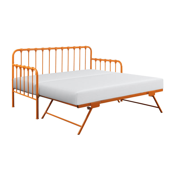 English Elm Daybed Classic Metal Frame with Lift-Up Trundle, Space-Saving Guest Solution with Casters and Foldable Legs Orange 87.75 L x 25.25 W x 6 H B011P332231