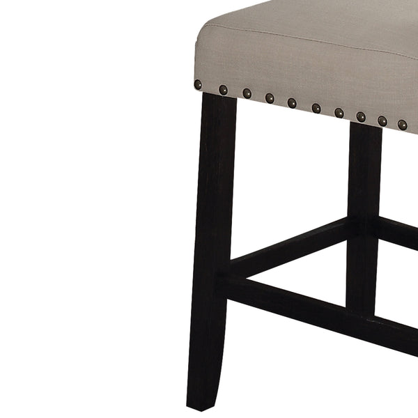 English Elm Beige Parson Counter Height Chair Set of 2 with Nailhead Trim, Padded Linen Seat, Dark Oak Legs B062P209272