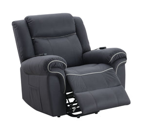 English Elm Domana Dark Blue Polished Microfiber Power Recliner with Lift, Heat & Massage — Luxury Supportive Comfort B2726P242436