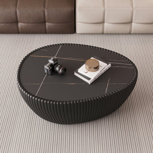 English Elm Black Black Marble Top Goose Egg Leather Coffee Table - Modern PU Leather Frame, Elegant Accent W3081P338226