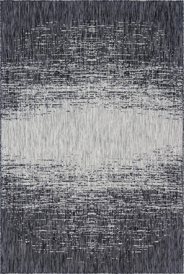 Unique Loom Outdoor Modern Ombre Machine Made Abstract Rug Charcoal Gray, Ivory/Gray 6' 1" x 9' 0"