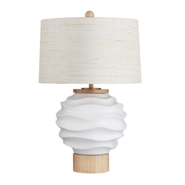 Crestview Collection 28.5"H Ceramic Table Lamp - Stylish White Glazed Finish, Textured Ridges & Elegant Oatmeal Shade   Cvazp111