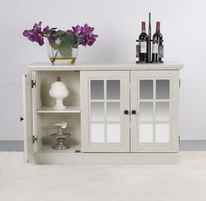English Elm 45" Mirrored Acrylic Door Sideboard Mdf Buffet Cabinet with Adjustable Shelves White Oak W2899P372749