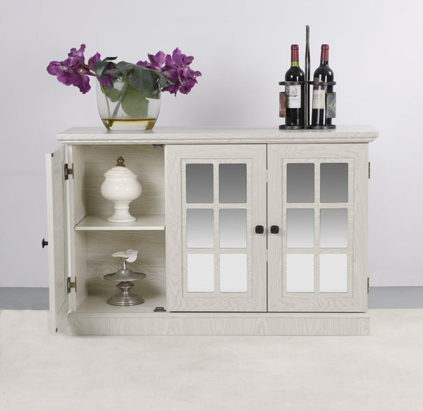 English Elm 45" Mirrored Acrylic Door Sideboard Mdf Buffet Cabinet with Adjustable Shelves White Oak W2899P372749