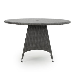 English Elm Christopher Knight Home® - CORSICA Round Dining Table in Grey Rattan with Silver-Tip Legs — Durable Woven Outdoor Entertaining N776P339670E