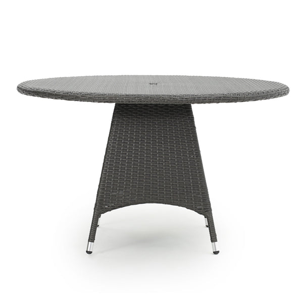English Elm Christopher Knight Home® - CORSICA Round Dining Table in Grey Rattan with Silver-Tip Legs — Durable Woven Outdoor Entertaining N776P339670E