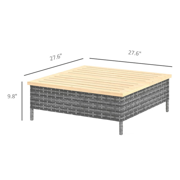 English Elm End Table Outdoor Woven Pe Rattan and Fir Wood Patio Side for Deck or Balcony T3971P444196