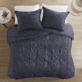 INK+IVY Masie Transitional 3 Piece Elastic Embroidered Cotton Comforter Set II10-800 Navy