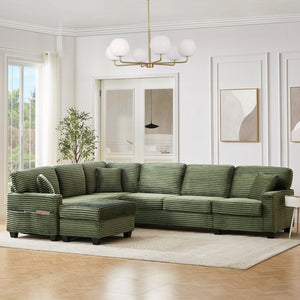 English Elm Sectional U-Shaped Modular Sofa 125.2" With Movable Ottoman & Side Storage For Stylish Living Room N719S002080F-GIGA