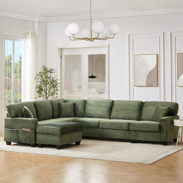 English Elm Sectional U-Shaped Modular Sofa 125.2" With Movable Ottoman & Side Storage For Stylish Living Room N719S002080F-GIGA