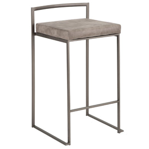 English Elm Fuji Industrial Stackable Counter Stool Antique Grey with Stone Cowboy Cushion by LumiSource Set of 2 B202P221909