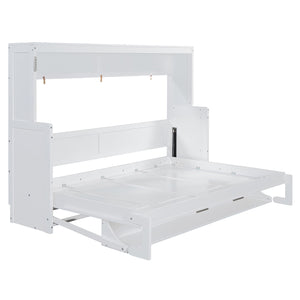 English Elm Full Size Murphy Bed With Hydraulic Lift & Integrated Desk - Space-Saving, Stylish Design In White N820S10032K