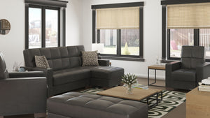 English Elm PrimeNest NimbusFlow Ottoman with Storage and Chenille Upholstery, Click-Clack Convertible Comfort Black PU B030P280969