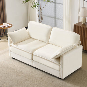 English Elm 69" Plush Cloud Loveseat Modular 2-Seater Sofa in Beige Corduroy, Convertible Ottoman, Durable Frame, 440lb Support W1829P324893