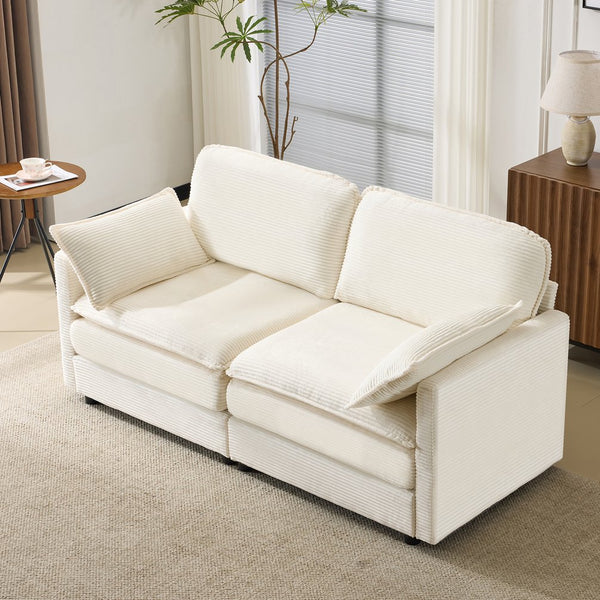 English Elm 69" Plush Cloud Loveseat Modular 2-Seater Sofa in Beige Corduroy, Convertible Ottoman, Durable Frame, 440lb Support W1829P324893
